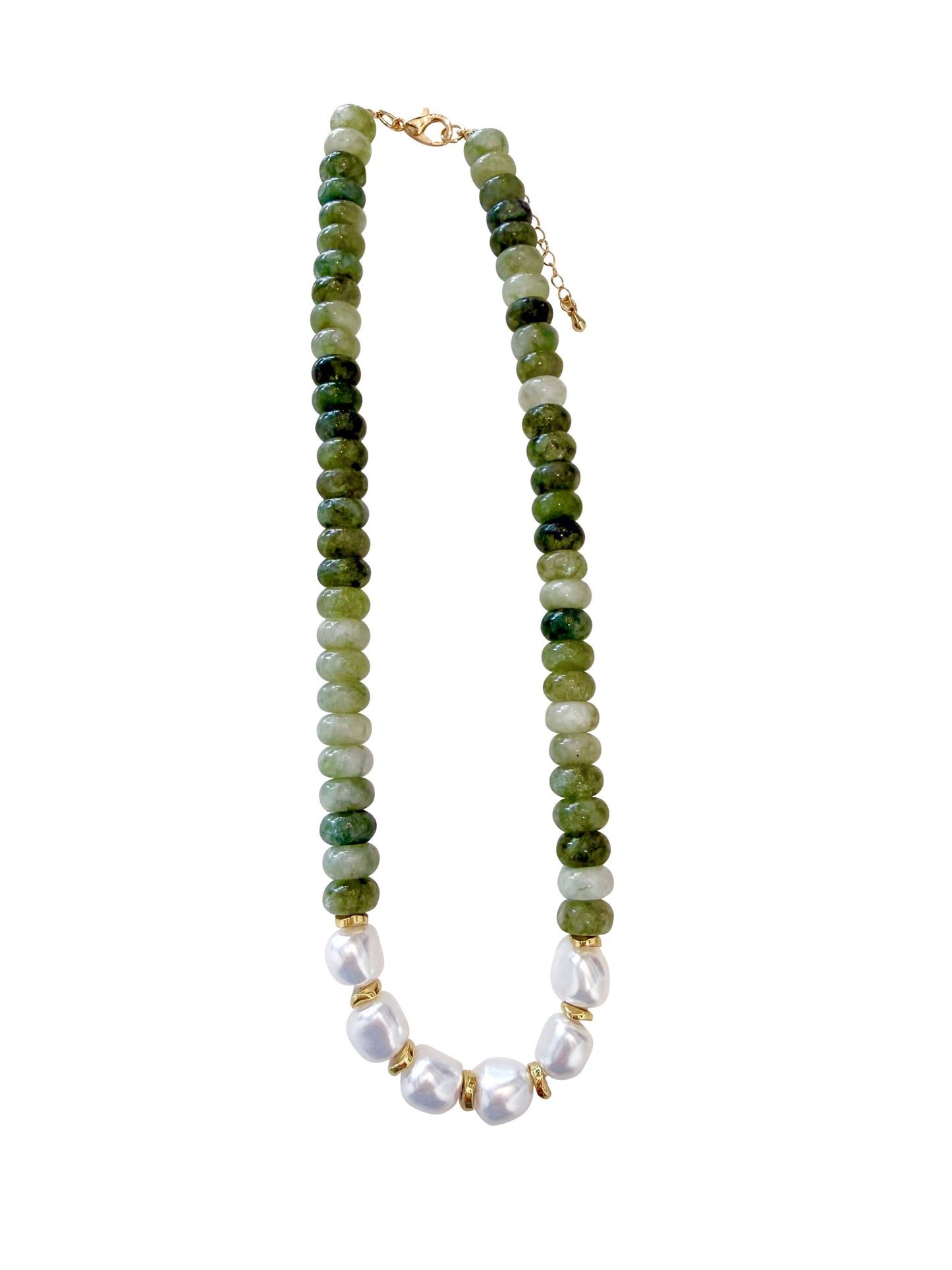 Brynlee Chunky Necklace with Pearl Accents - Green Agate