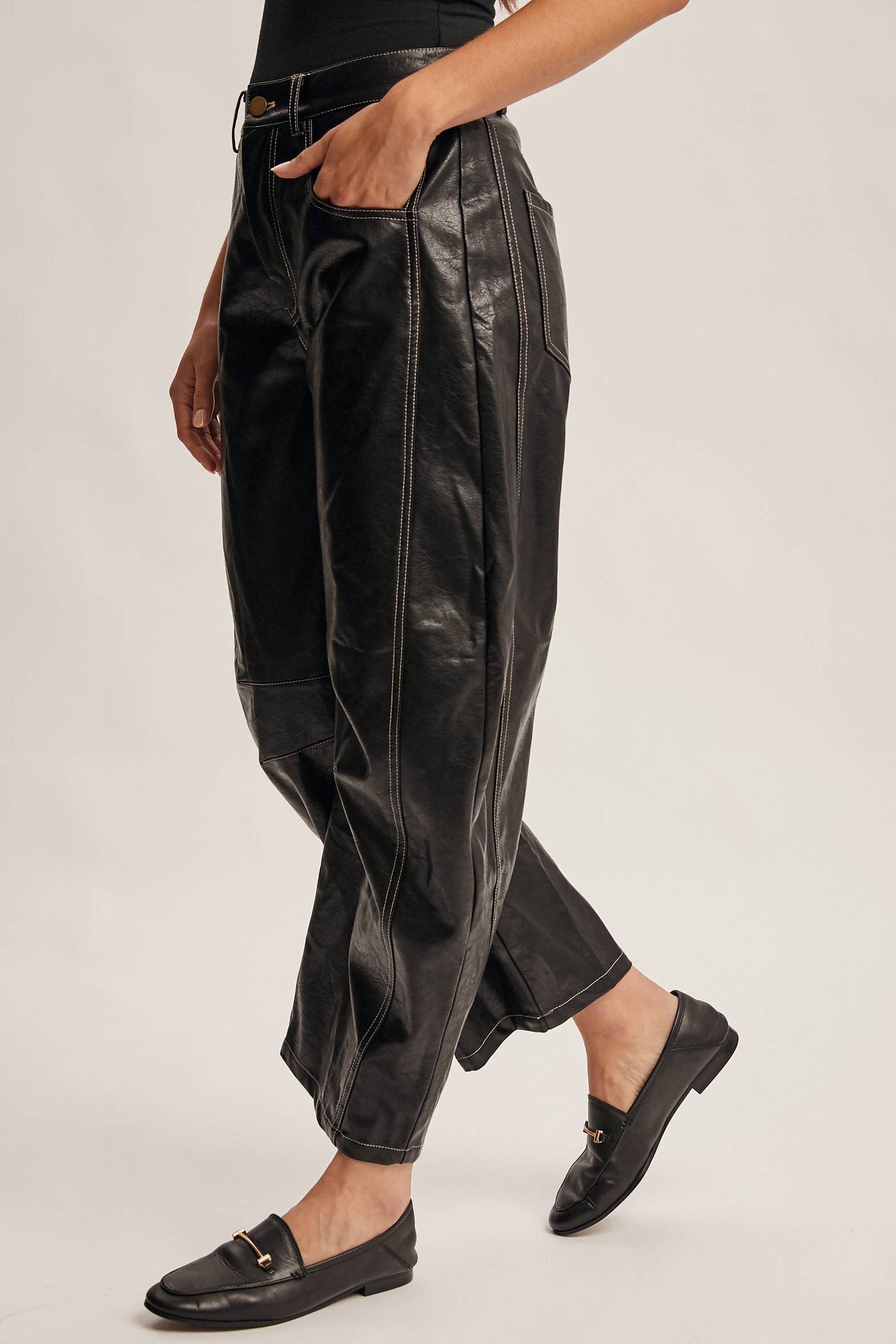 Faux Leather Barrel Pants
