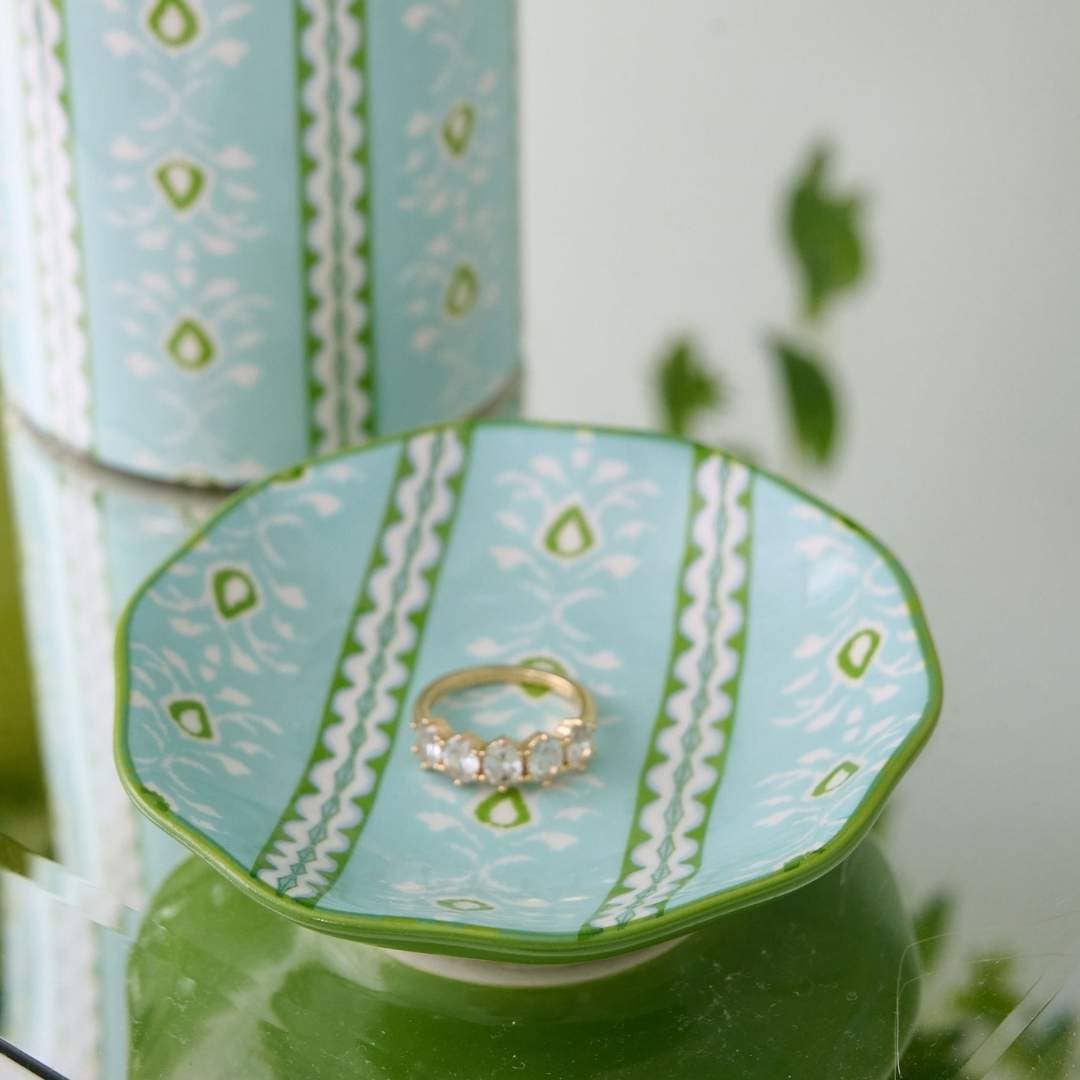 Rosemary Stripe Blue Ceramic Ring Dish
