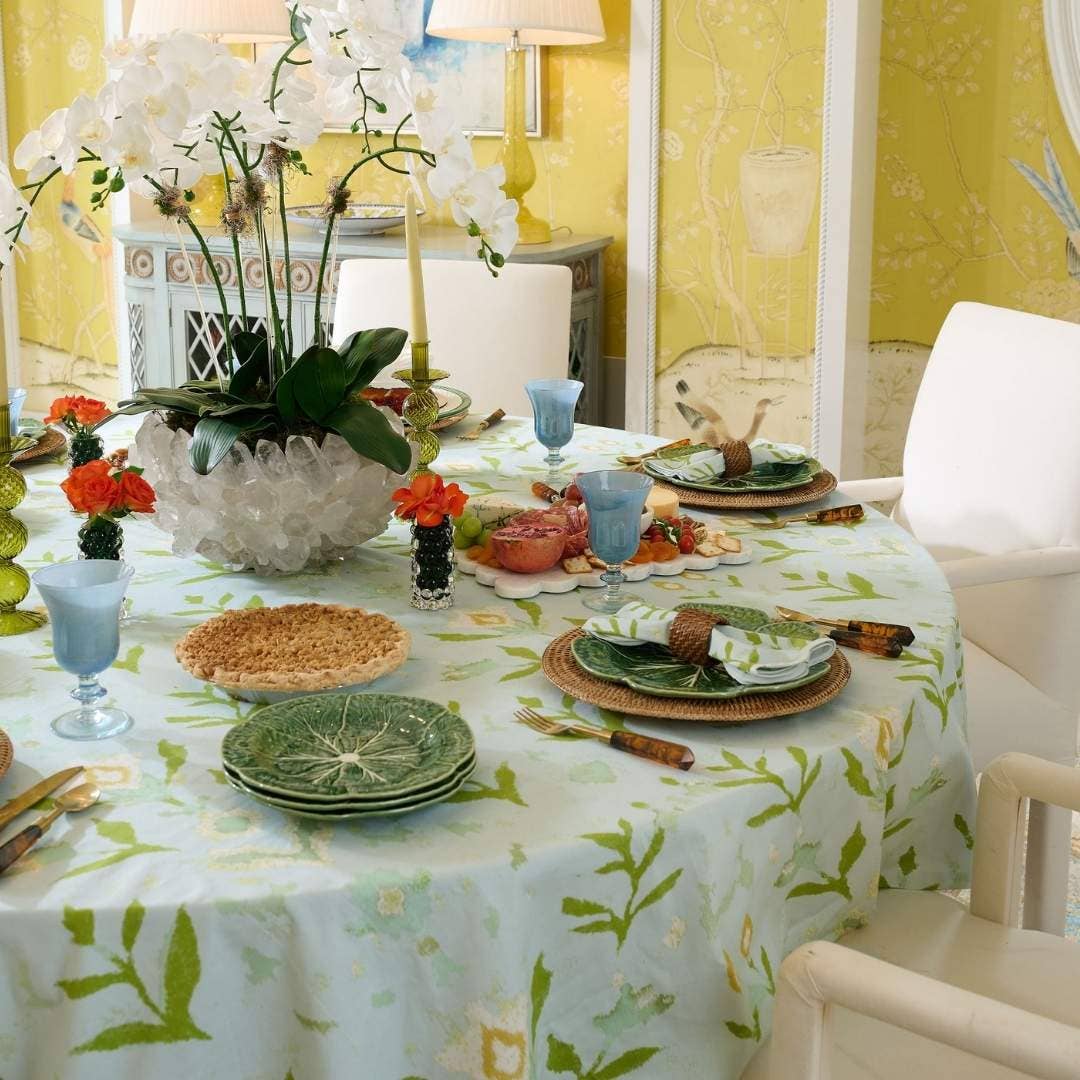Petal Garden Aqua Round Tablecloth