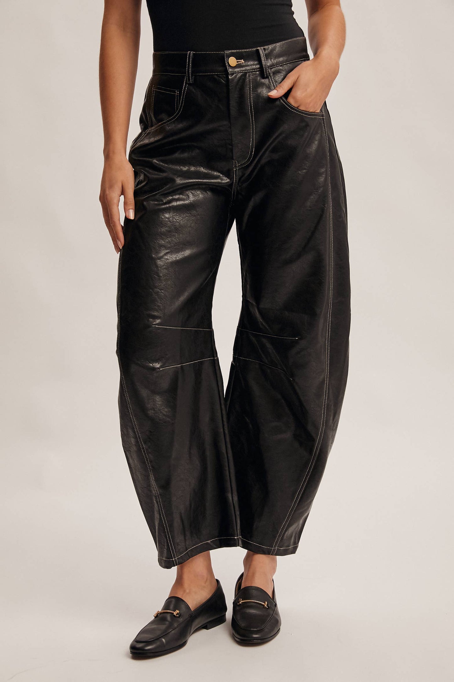 Faux Leather Barrel Pants
