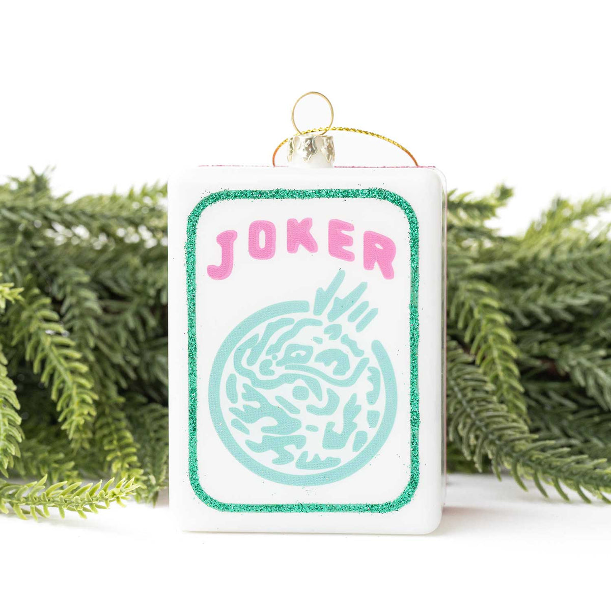 Large Mahjong Joker Tile Glass Christmas Ornament
