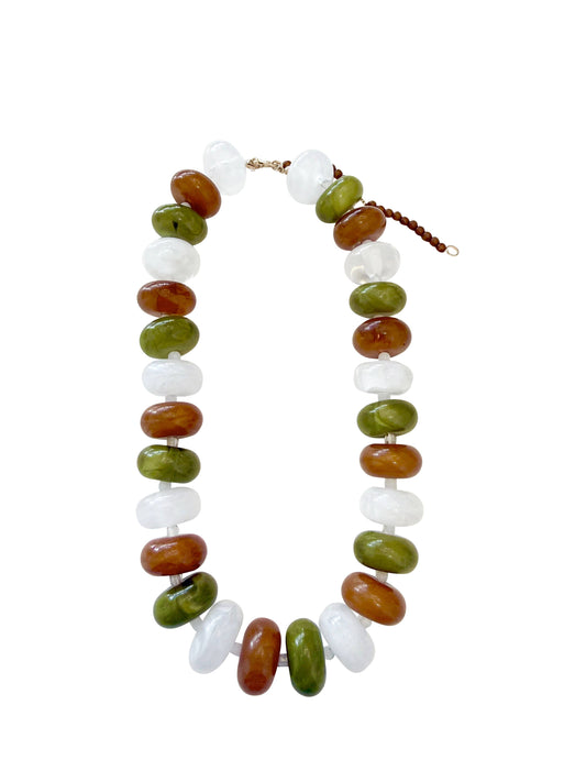 Bailey Chunky Beaded Necklace- Olive Mix