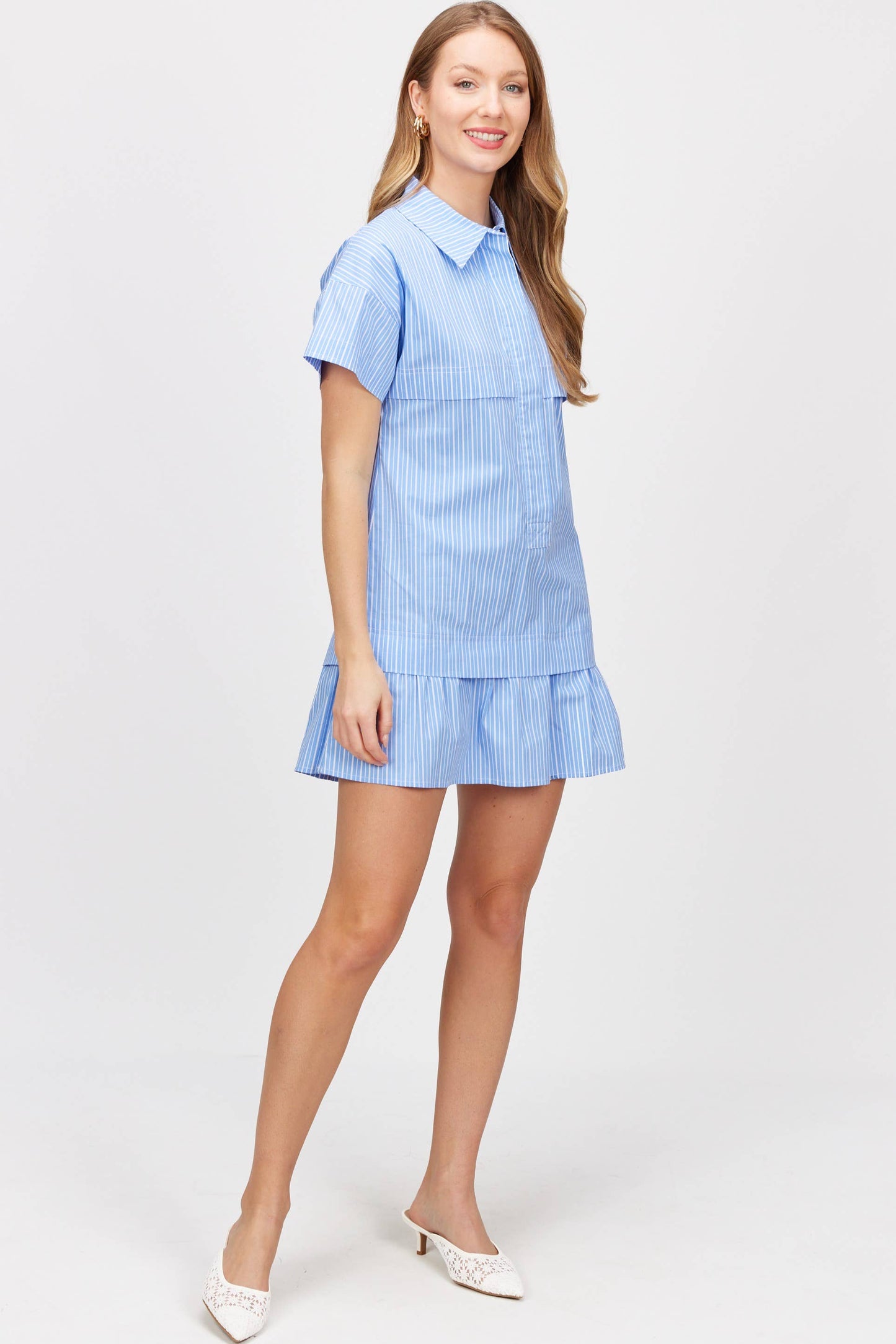 Poplin Striped Short Sleeve Dress