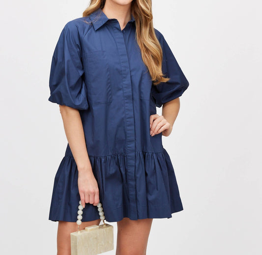 Poplin Puff Sleeves Shirt Dress