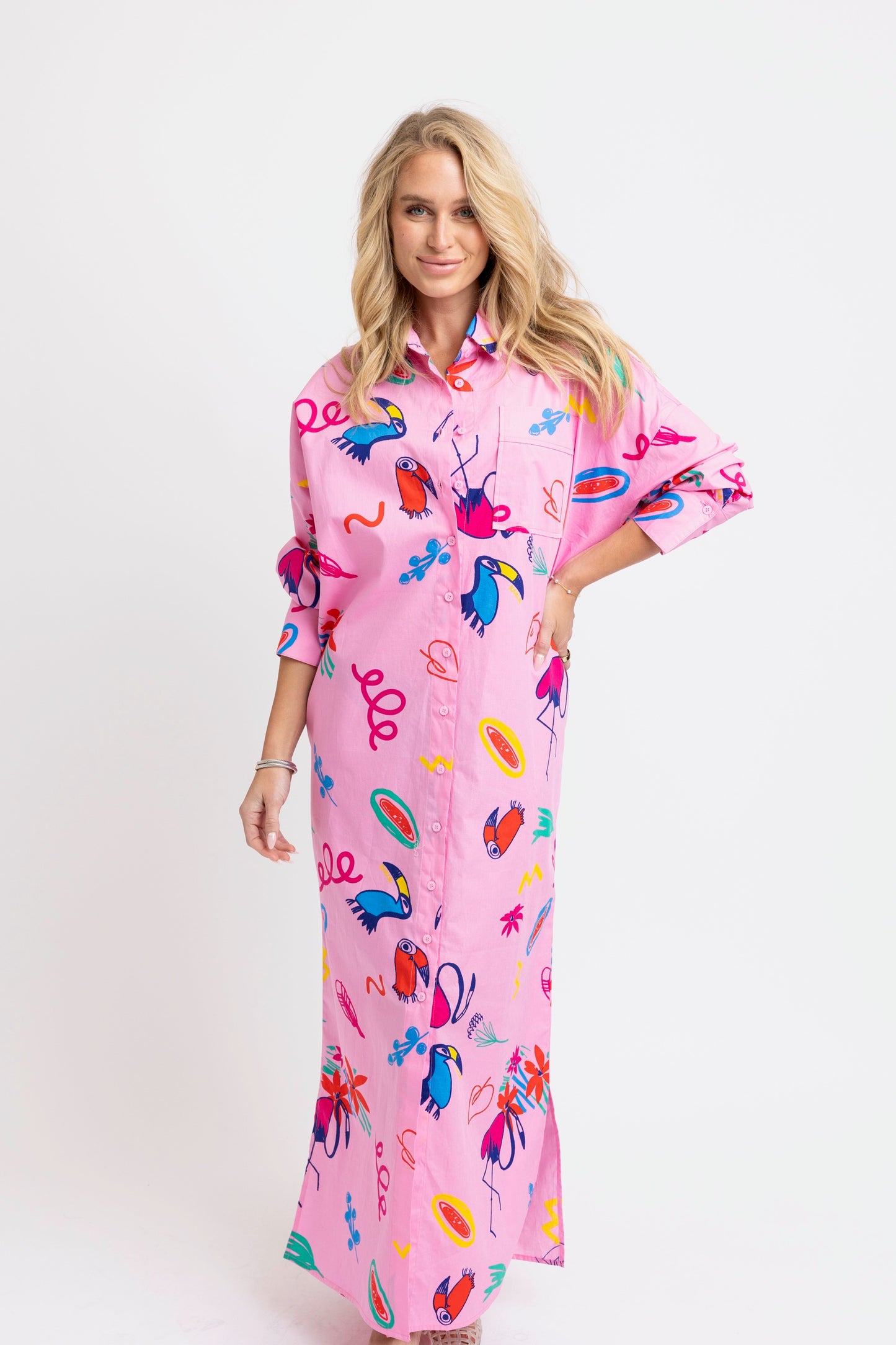 Magenta Artist Maxi Shirt Dress