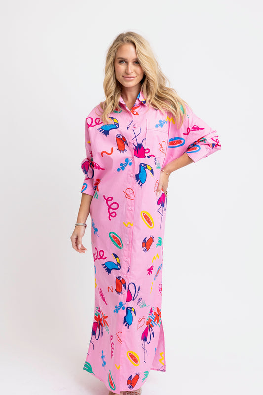 Magenta Artist Maxi Shirt Dress