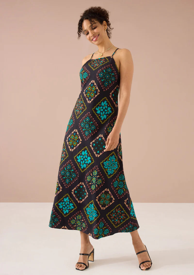 Anya Maxi Dress in Black Multi Floral Tile