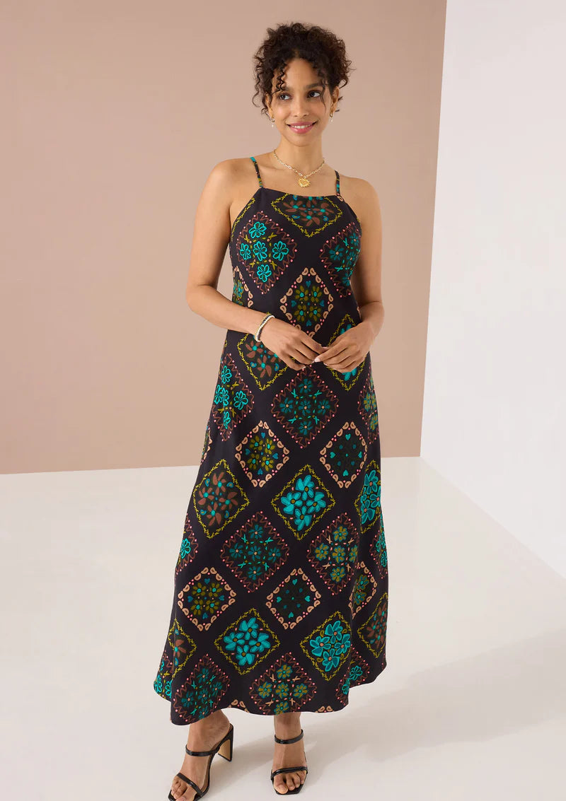 Anya Maxi Dress in Black Multi Floral Tile