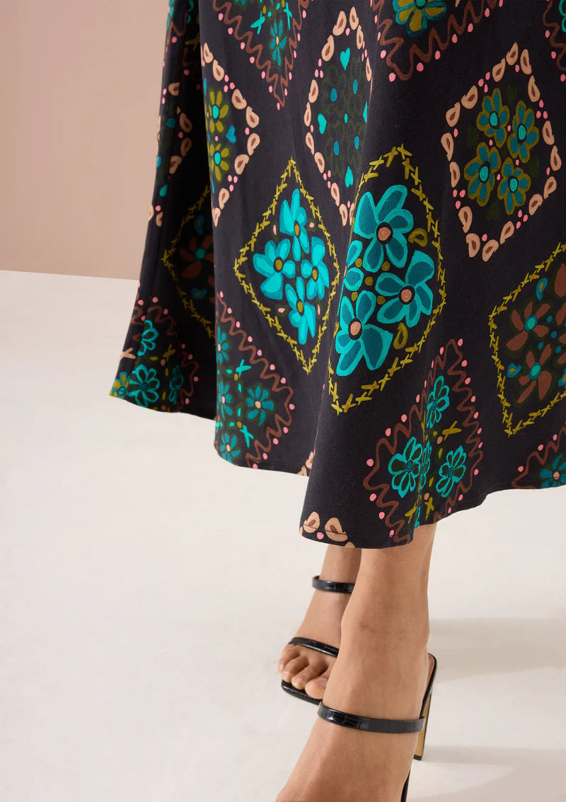 Anya Maxi Dress in Black Multi Floral Tile