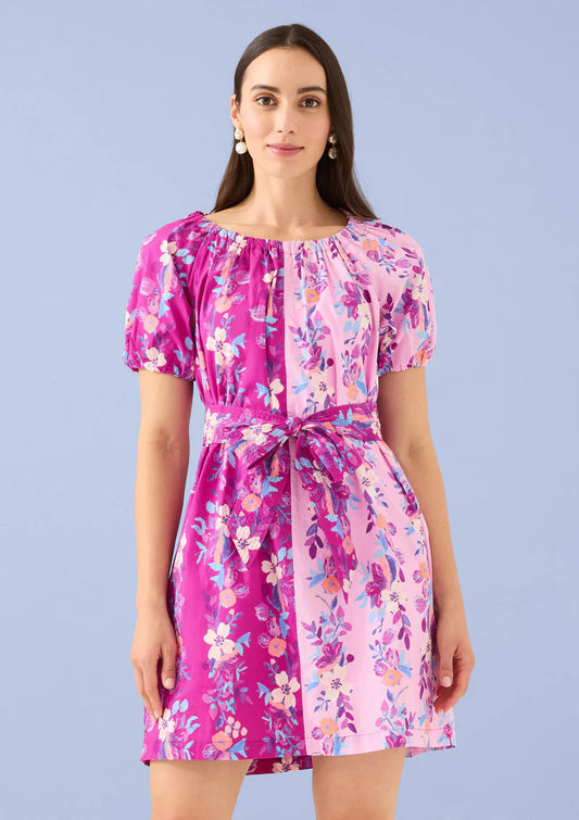 April Dress in Magenta Augusta Garden Stripe