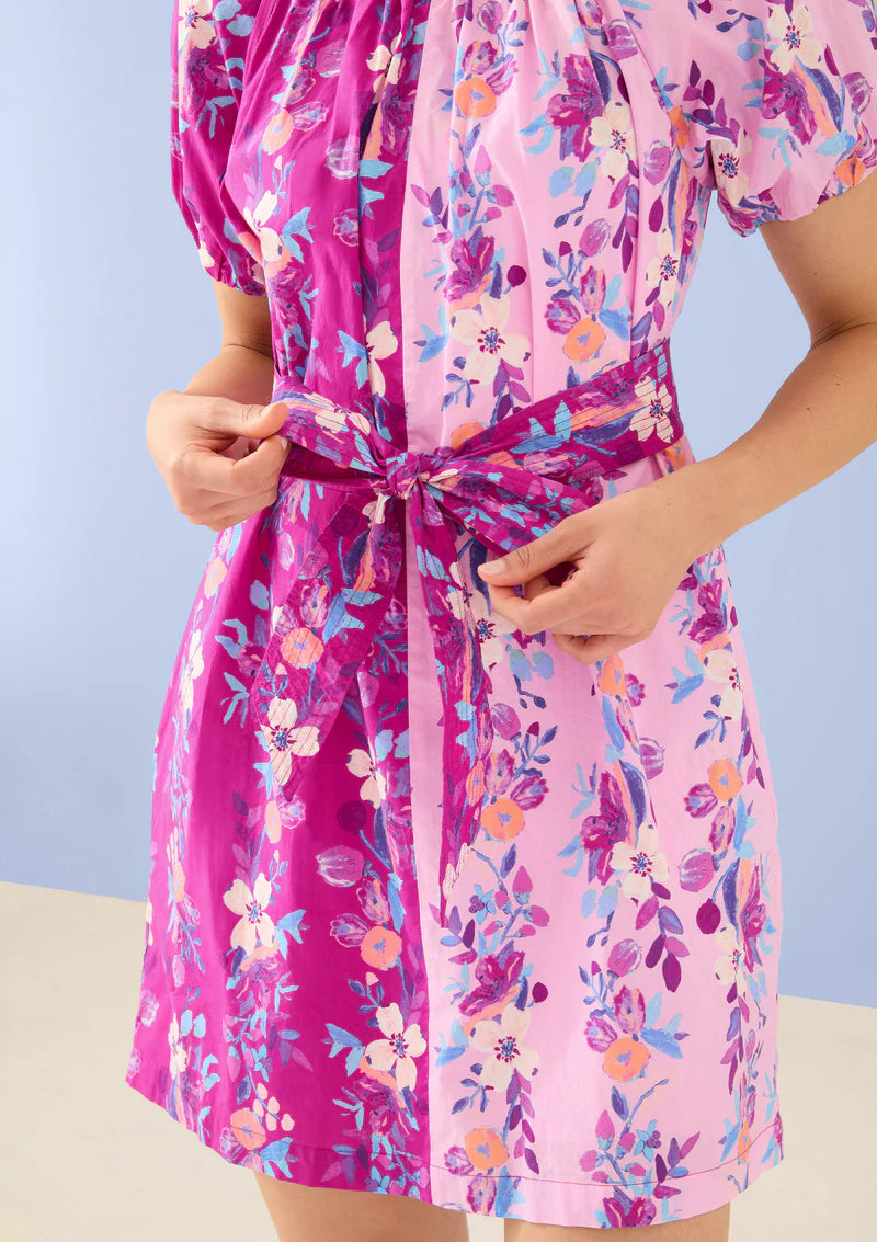 April Dress in Magenta Augusta Garden Stripe