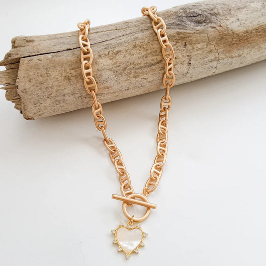 Mother of Pearl Heart on Helix Chain