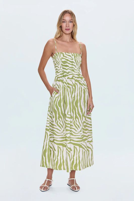 Bianca Smocked Bodice Dress in Safari Lime