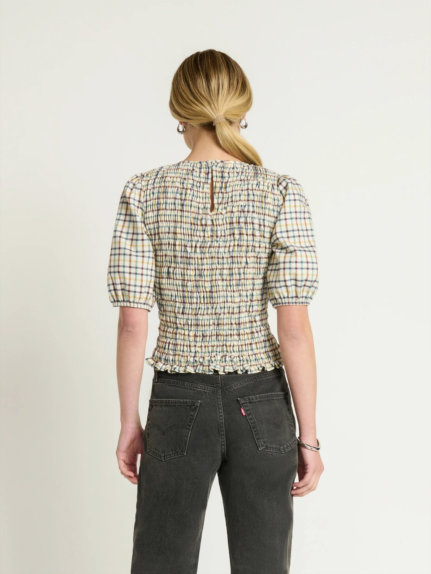Brinley Smocked Top in Multi Plaid
