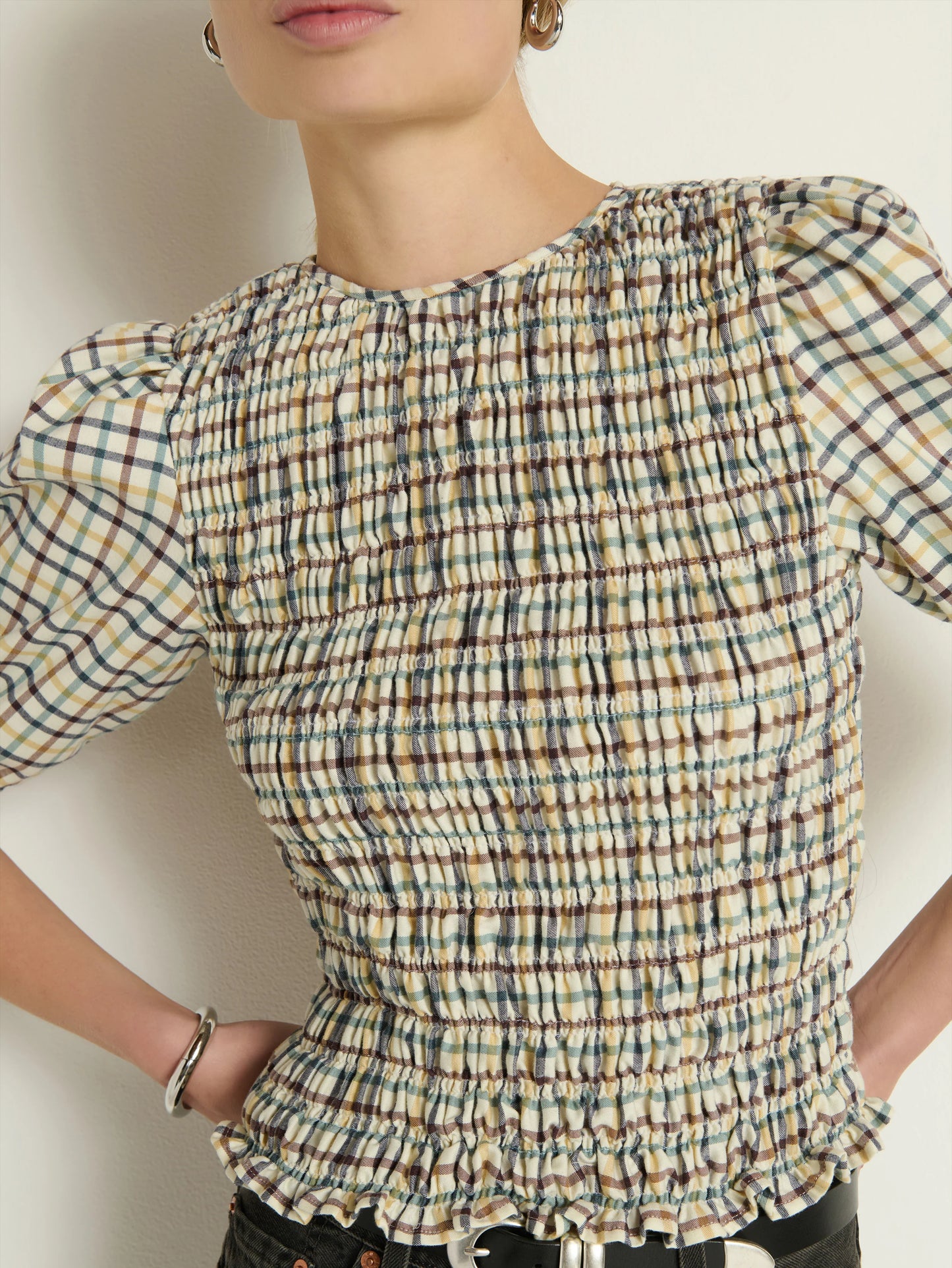 Brinley Smocked Top in Multi Plaid
