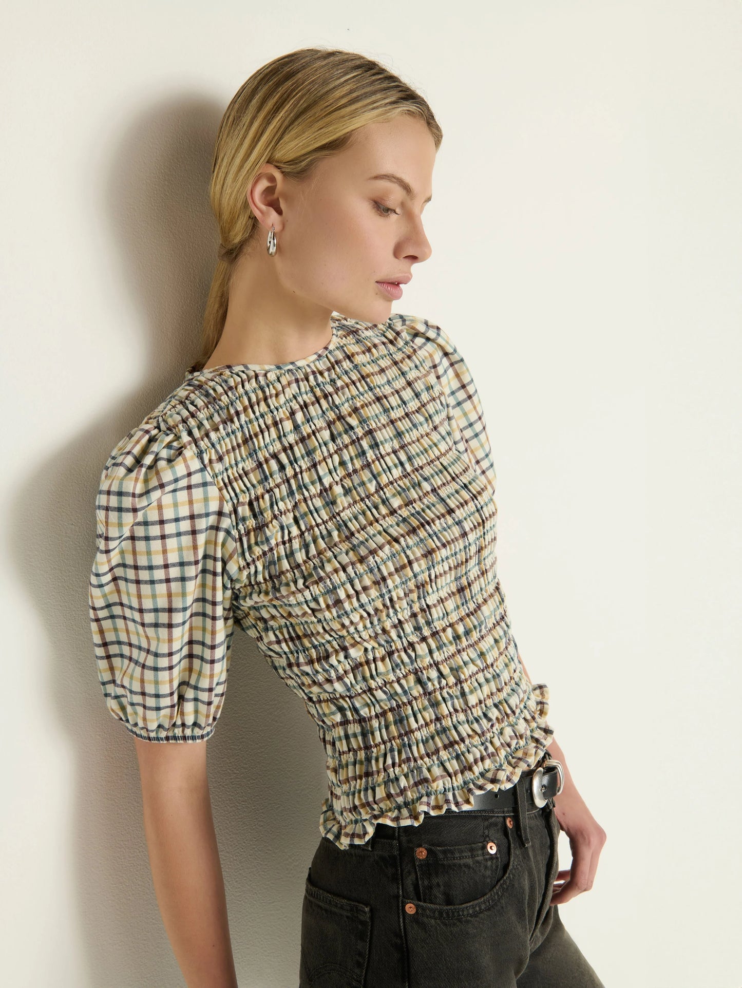 Brinley Smocked Top in Multi Plaid