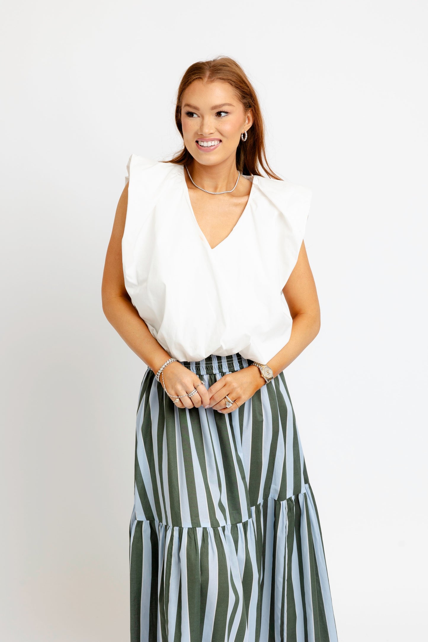 Bold Stripe Smock Tier Maxi Skirt