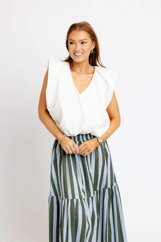 Bold Stripe Smock Tier Maxi Skirt