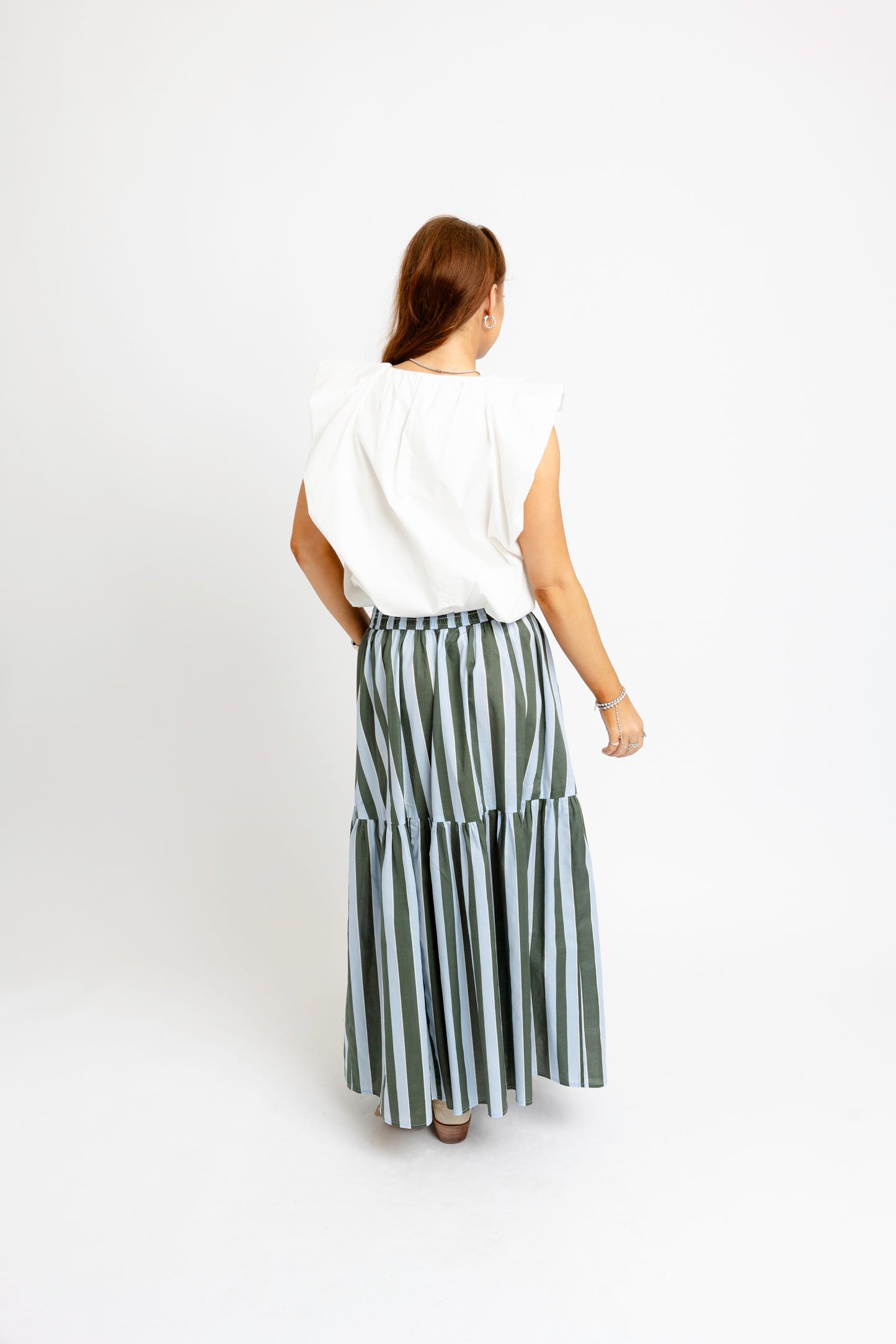 Bold Stripe Smock Tier Maxi Skirt