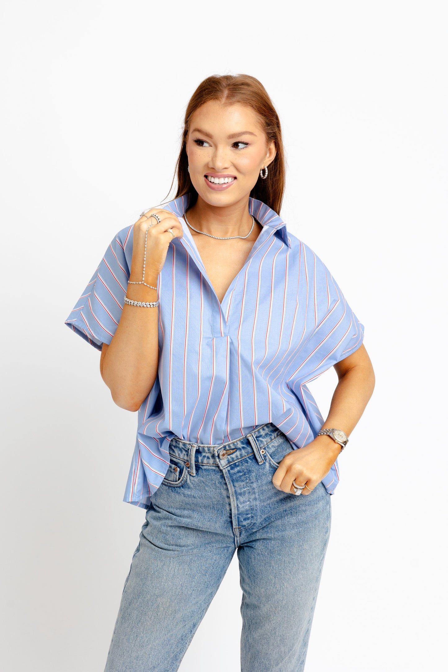 Poplin VNeck Signature Top