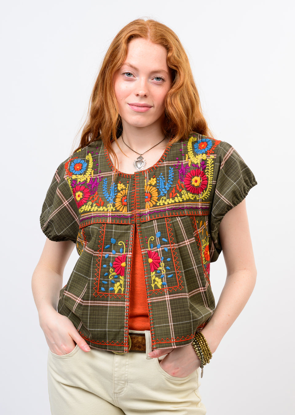 Bolero Shirt Jacket in Green Plaid