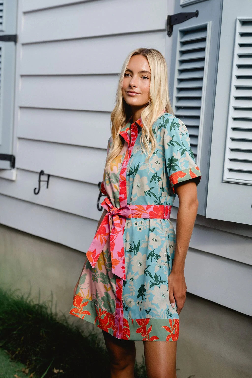 Elena Mini Dress in Colorblock Floral