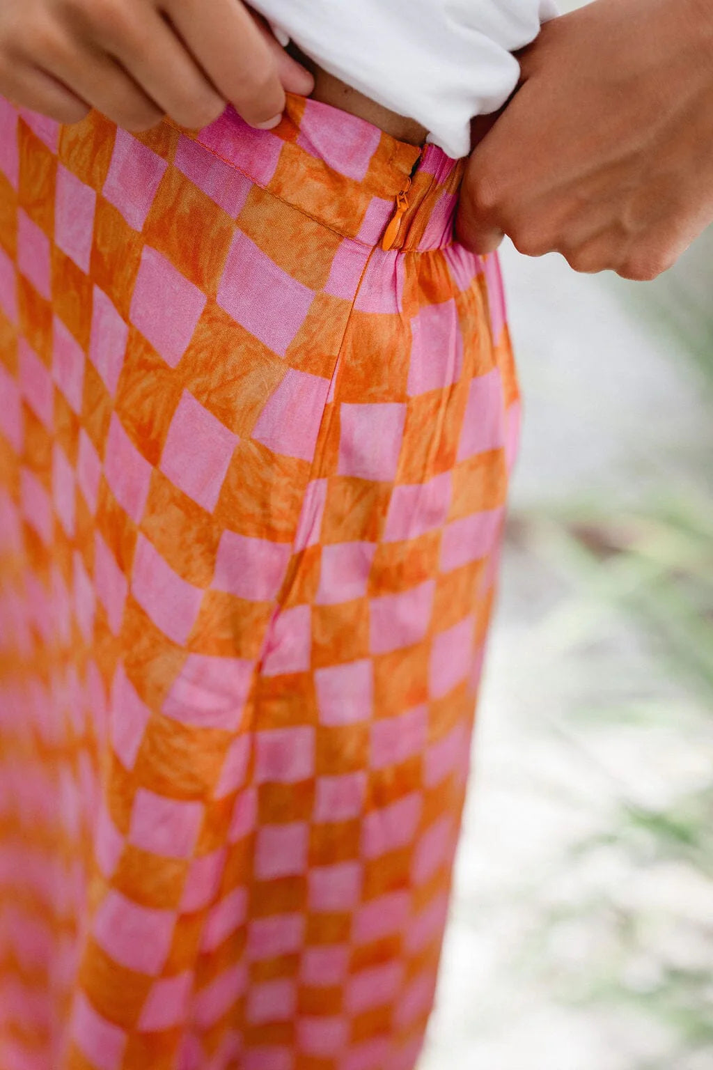 Tiffany Skirt in Sunset Checker Pink