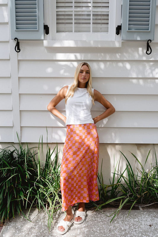 Tiffany Skirt in Sunset Checker Pink