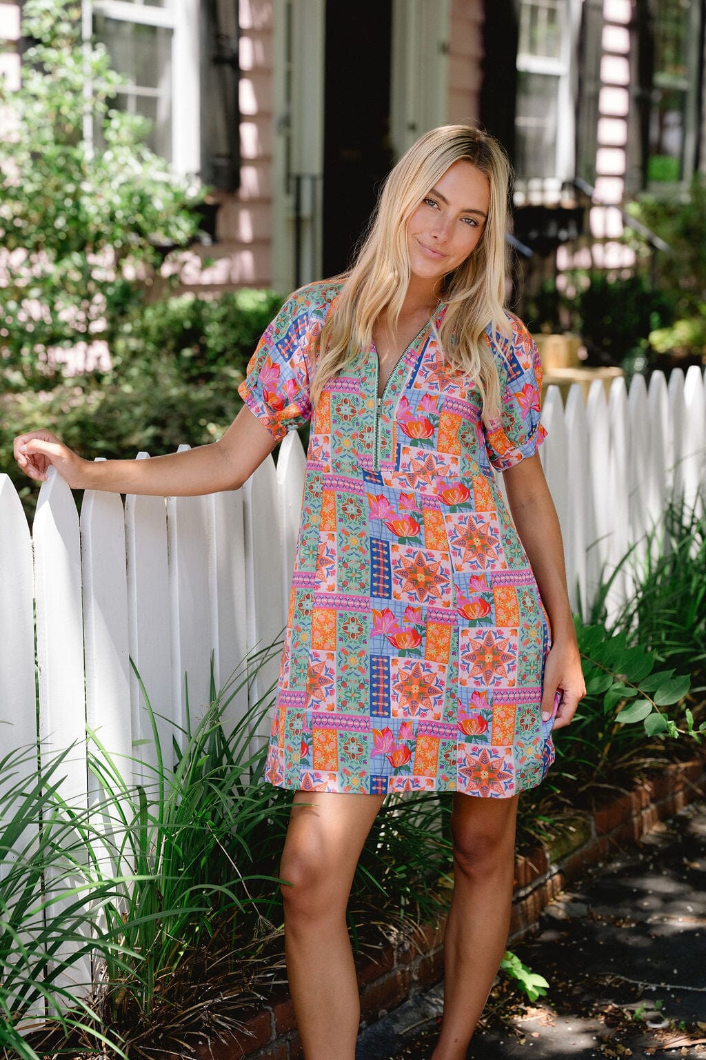 Lilah Zip Front Mini Dress in Quilt