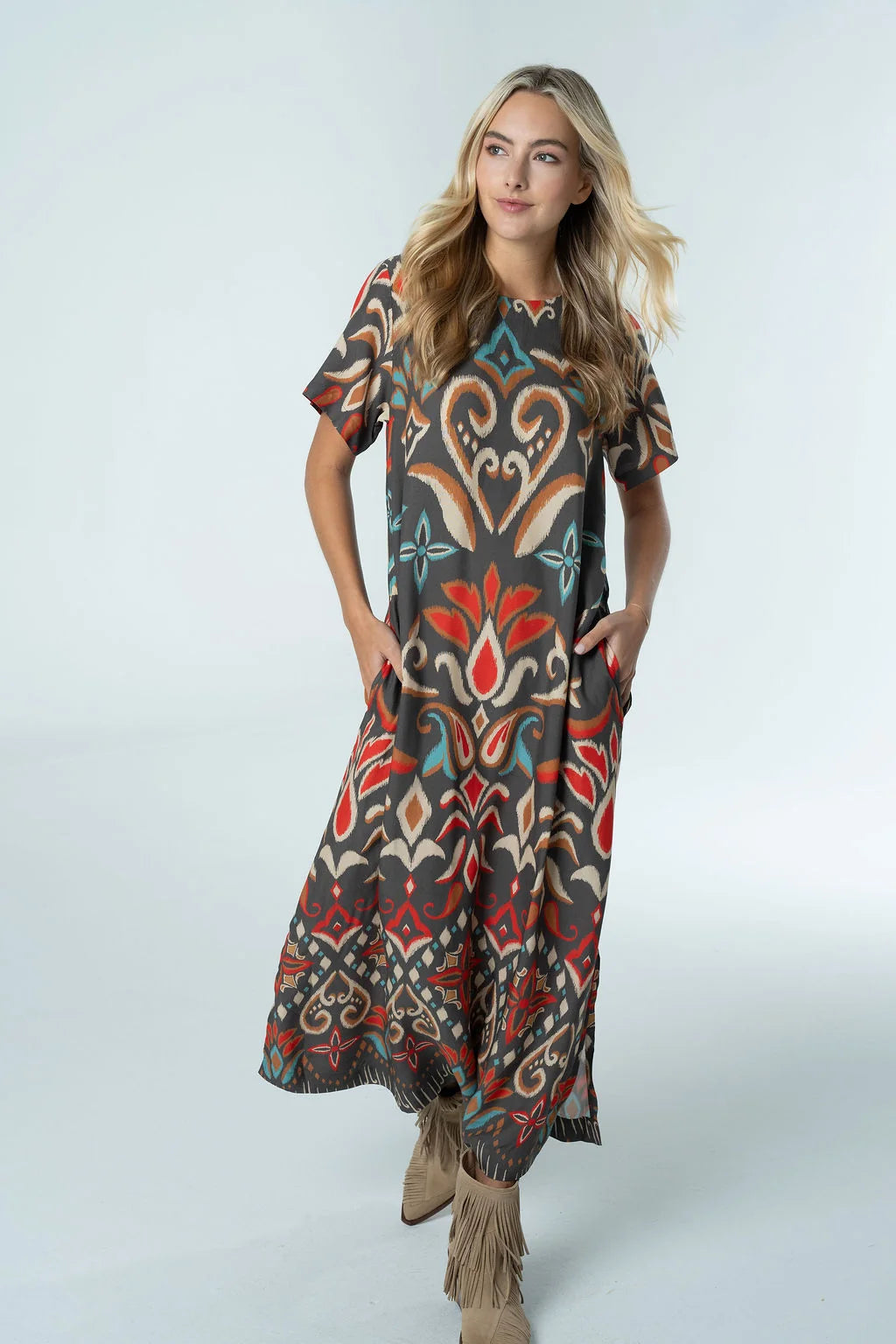 Diana Maxi Dress in Spiced Ikat Desert Tapestry