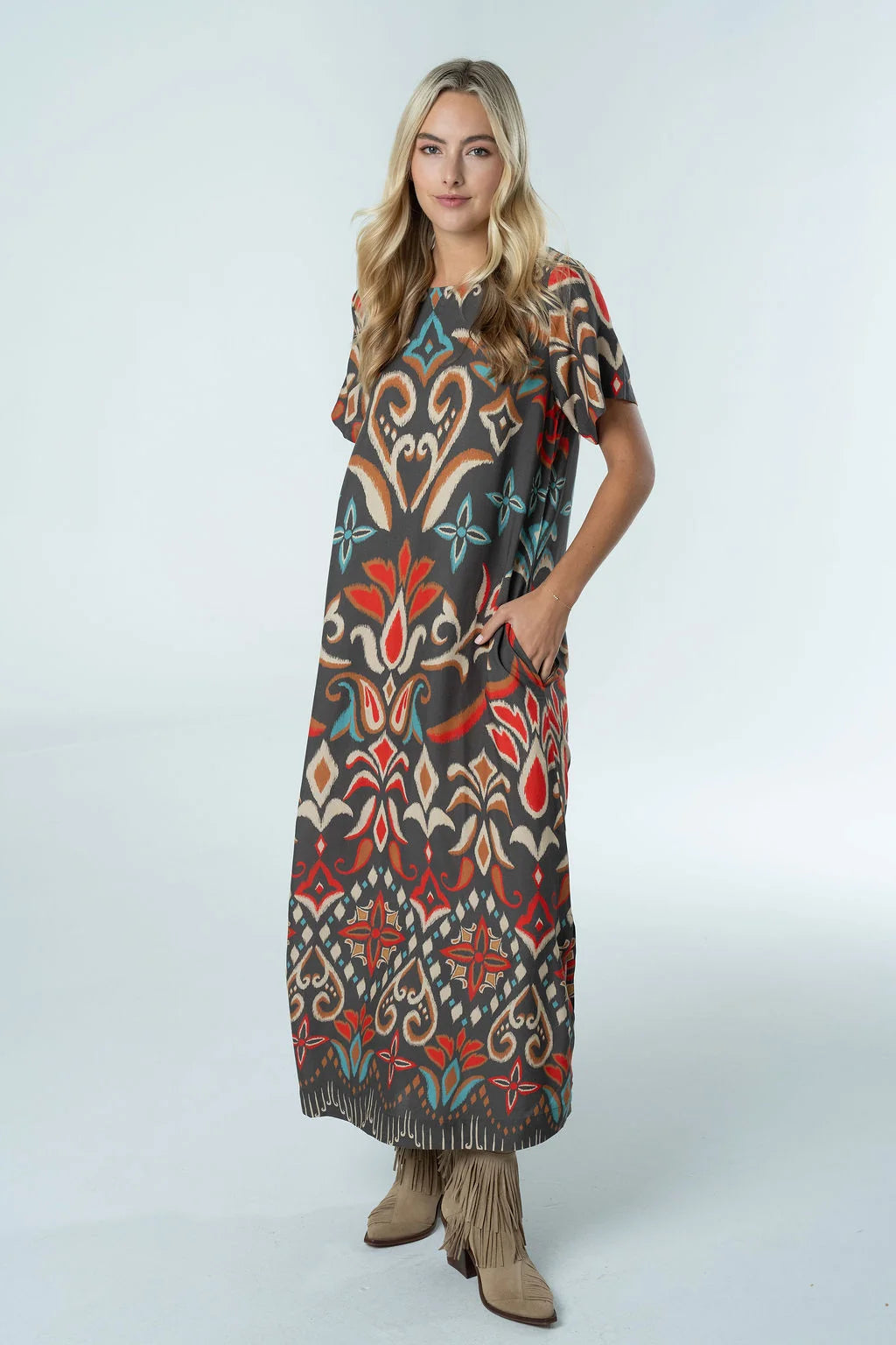 Diana Maxi Dress in Spiced Ikat Desert Tapestry