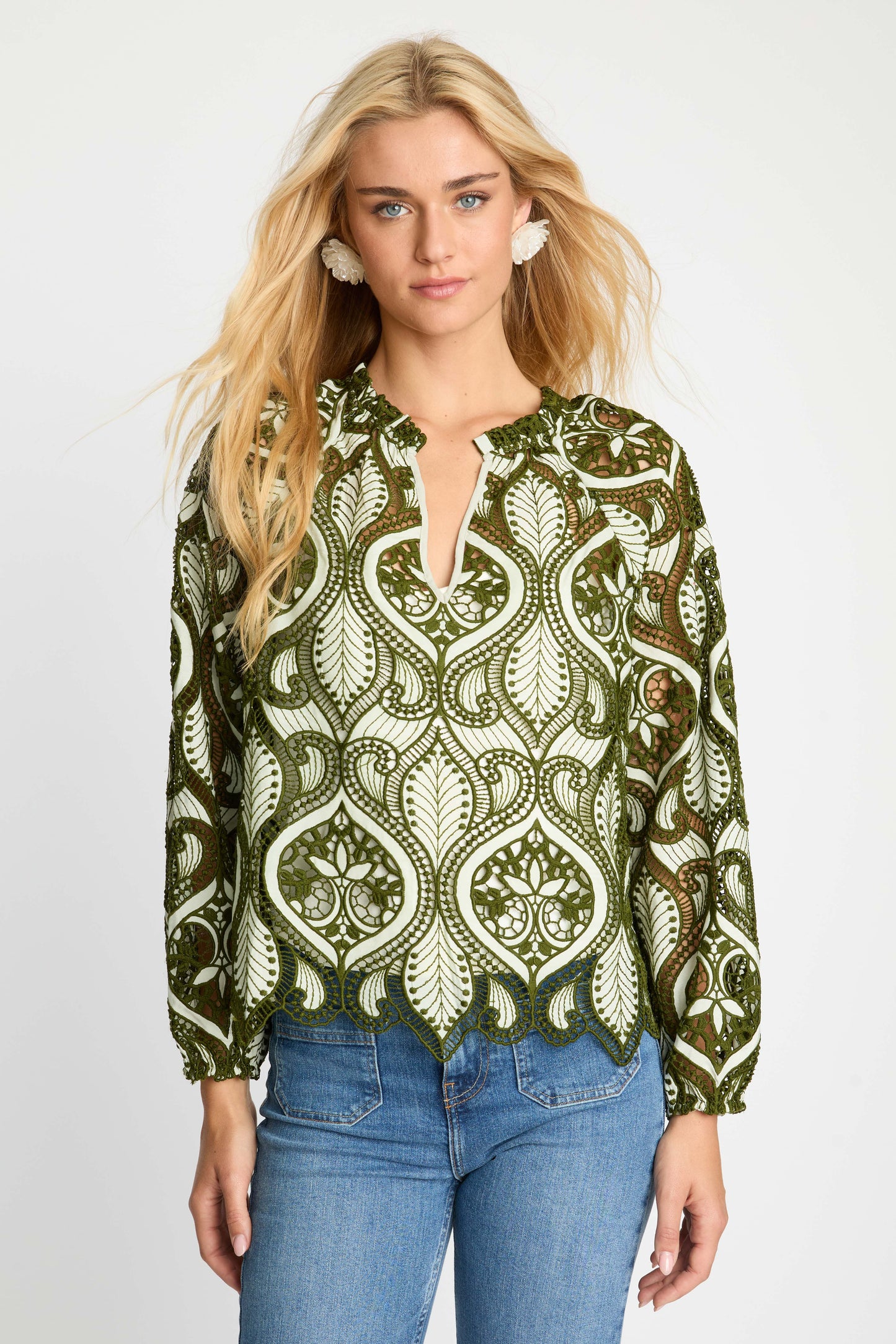 Miki Top in Loden Green Lace