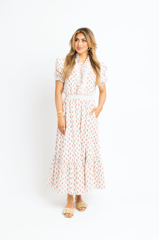 Digital Floral Ruffle Smock Maxi Dress