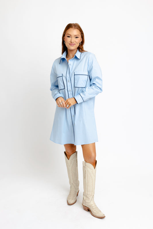 Solid Poplin Contrast Trim Shirt Dress