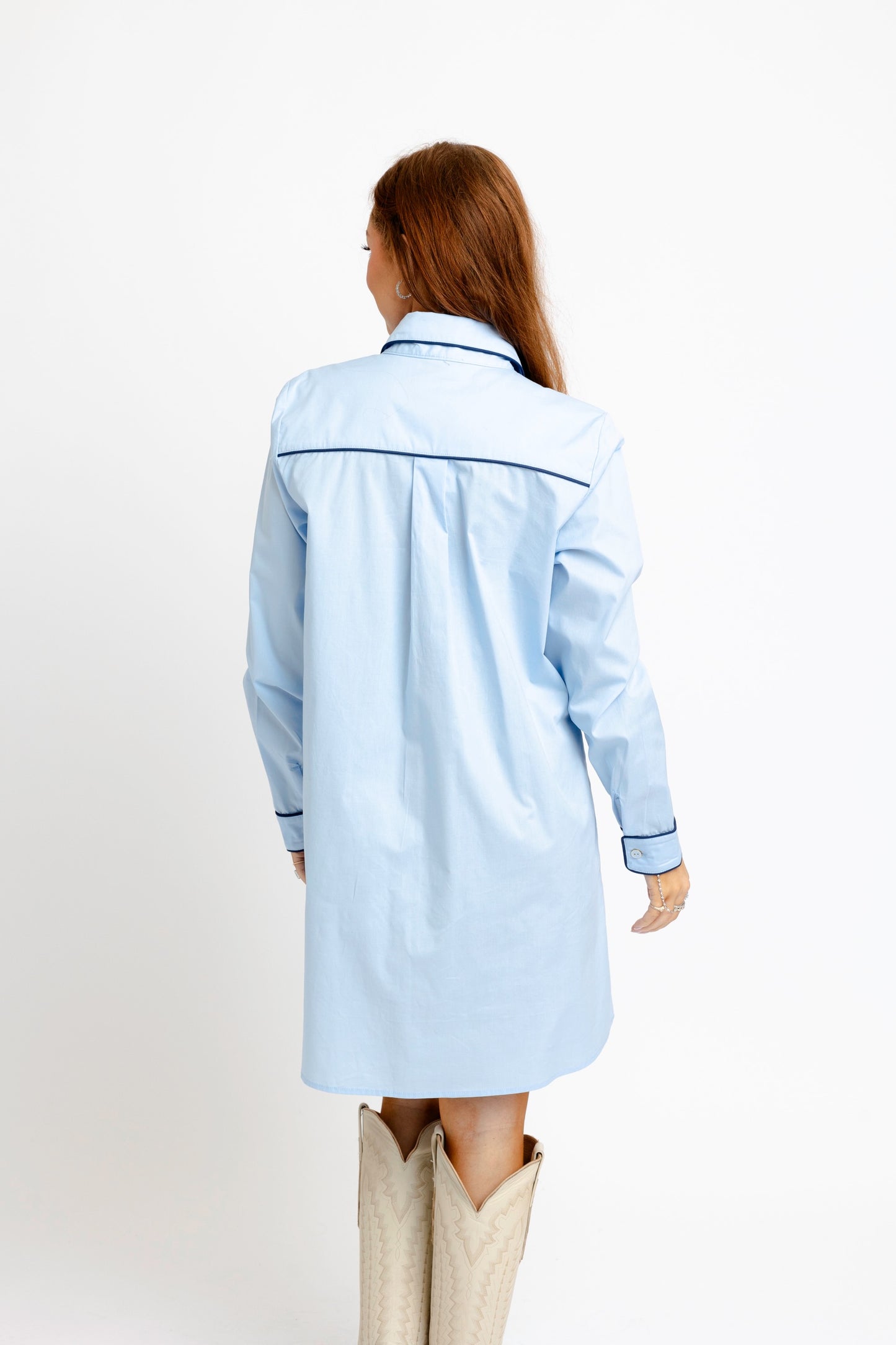 Solid Poplin Contrast Trim Shirt Dress