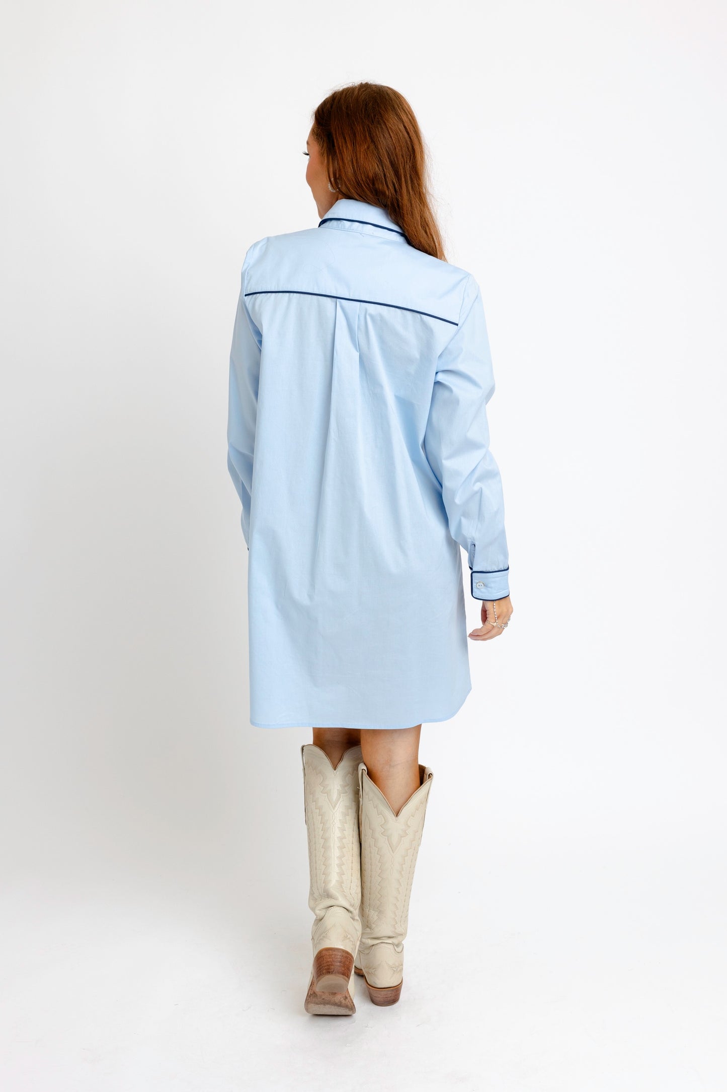 Solid Poplin Contrast Trim Shirt Dress