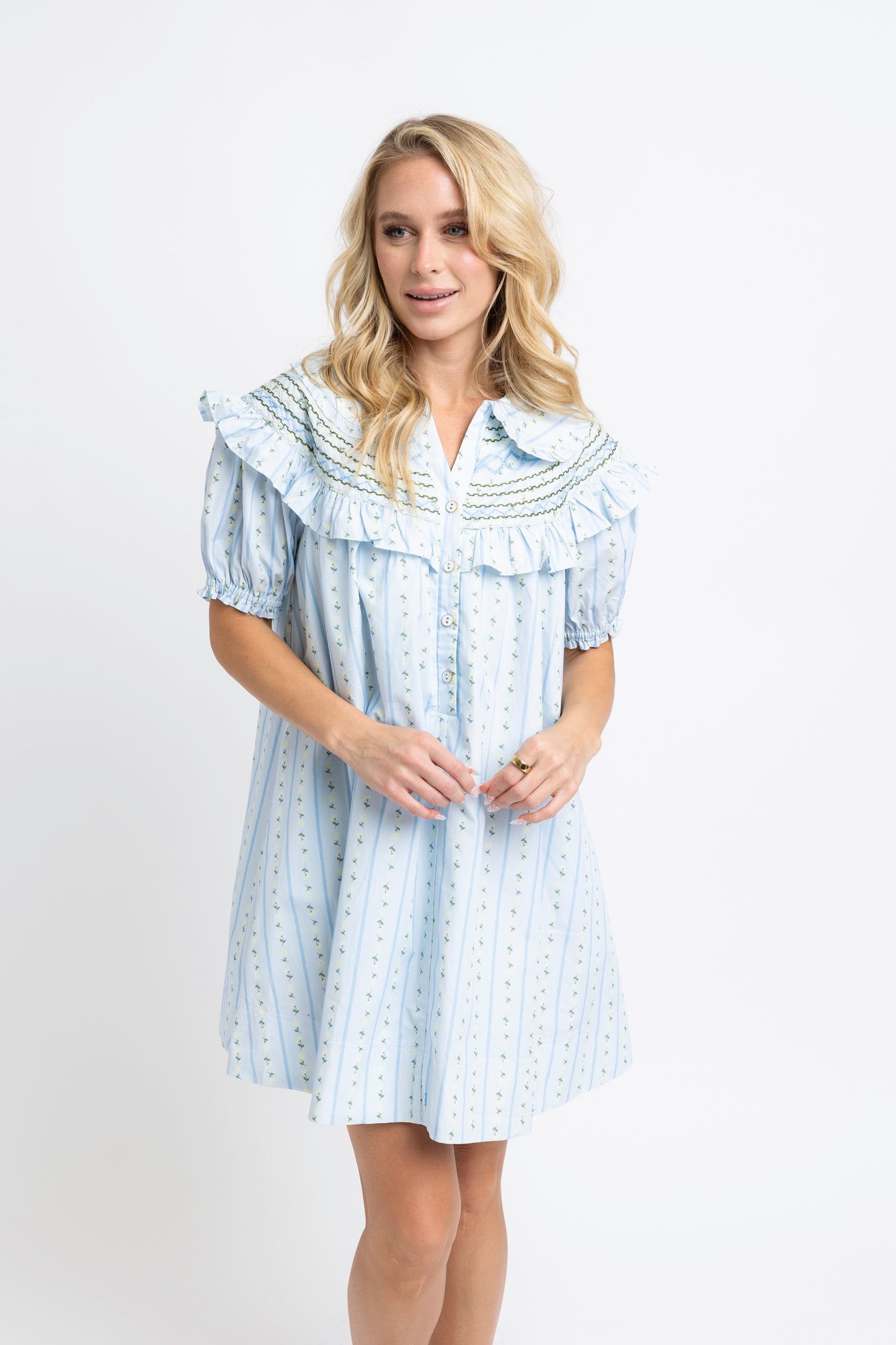 Floral Stripe Peterpan Short Dress
