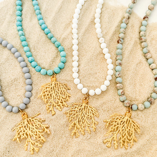 Fan Coral on Gemstone Necklace
