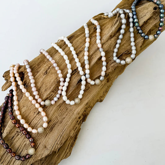 The Kristen Potato Pearl w/ Pave Ball Necklace