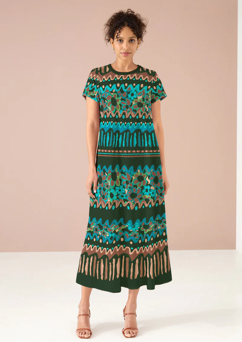 Charise T-Shirt Dress in Teal Flower Bomb