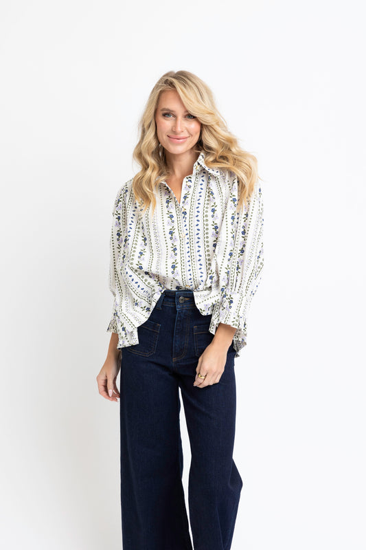 French Floral Button Up Top