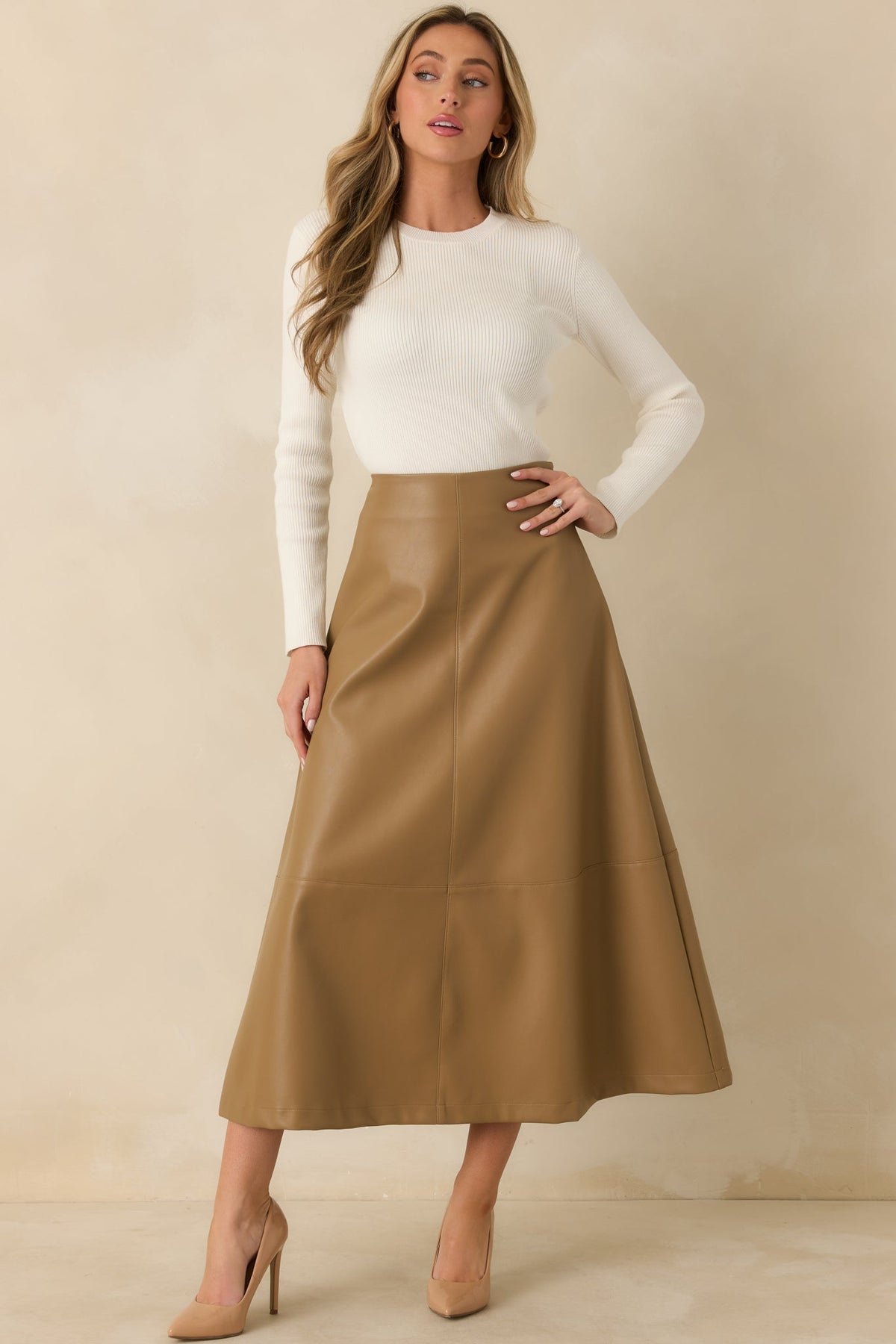 Callahan Vegan Leather Skirt in Camel
