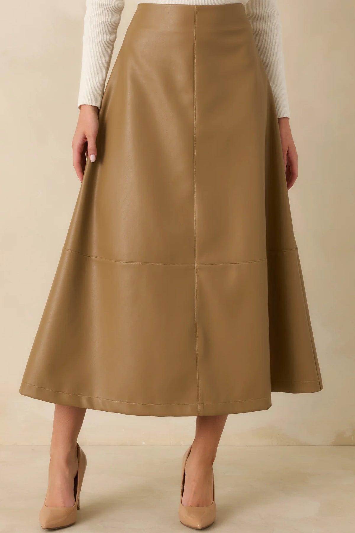 Callahan Vegan Leather Skirt in Camel