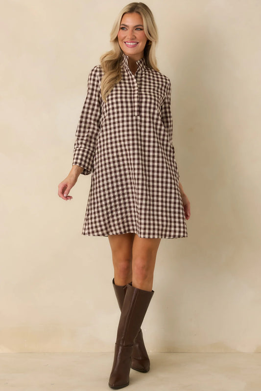 Savoy Shift Dress in Chocolate Check