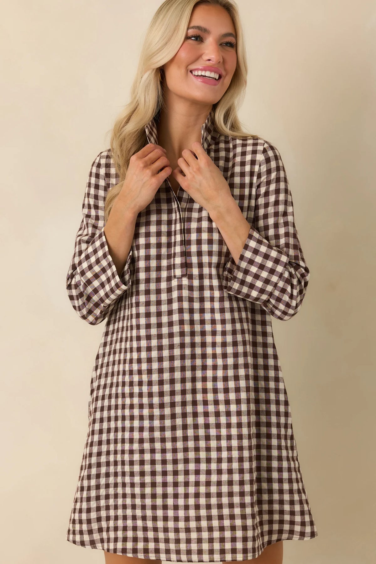 Savoy Shift Dress in Chocolate Check
