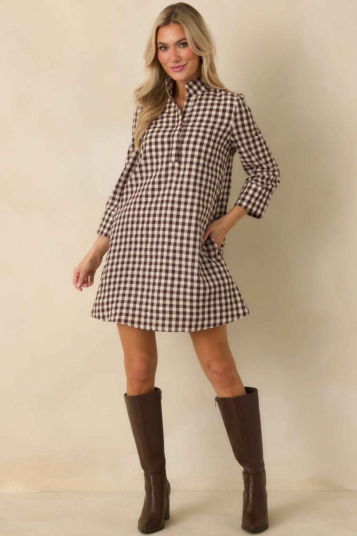 Savoy Shift Dress in Chocolate Check