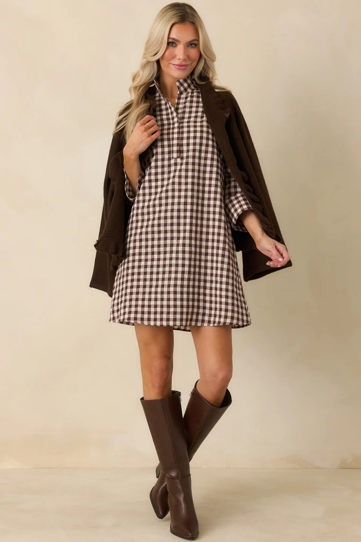 Savoy Shift Dress in Chocolate Check