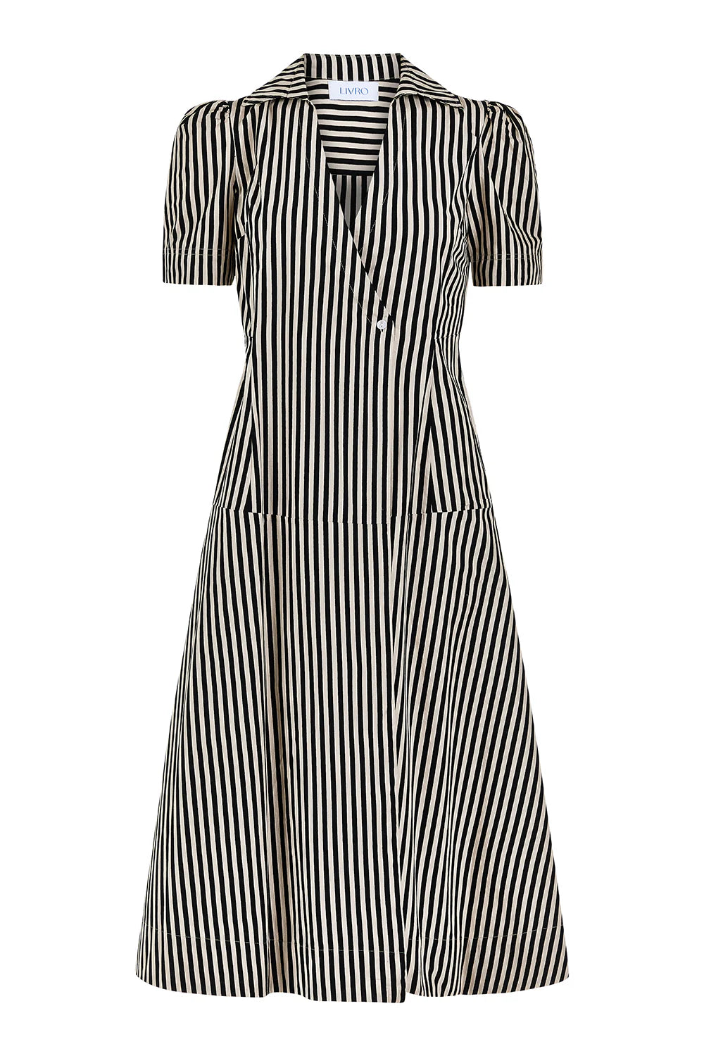 Clark Dress in Ganache Pinstripes