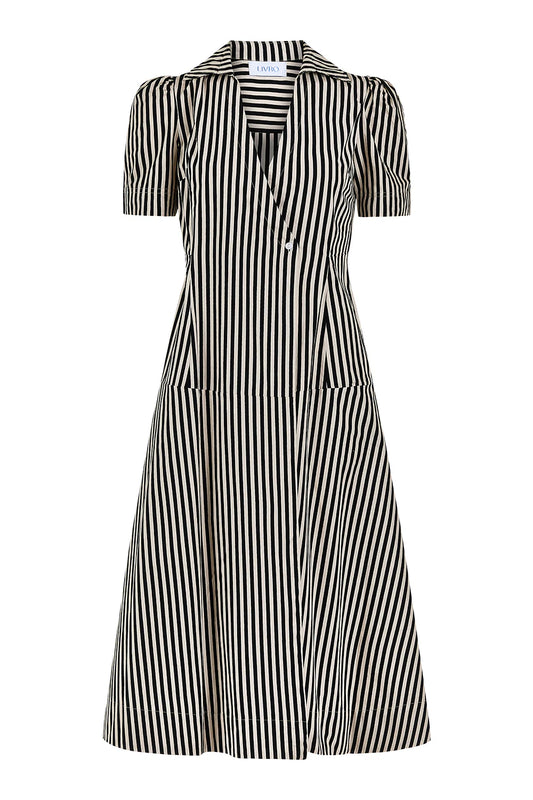 Clark Dress in Ganache Pinstripes